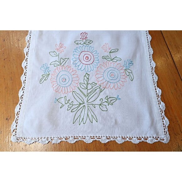 Embroidered Table Runner Floral Table Topper  Vintage Linens  V46 - Picture 2 of 3